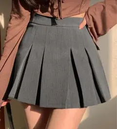 プリーツスカート ハイウエスト　グレー