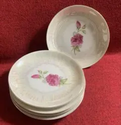 昭和レトロ　薔薇柄　陶磁器オーロラ加工　中皿　５枚