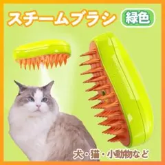 キャット スチームブラシ USB充電 マッサージ 犬用 猫用 ブラッシング 緑色
