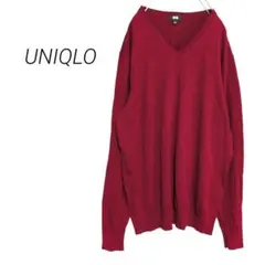 【ユニクロ】エクストラファインメリノウールVネックセーター ワインレッド L