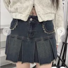 プリーツヘムフリンジデニムミニスカート　WEGO Figments