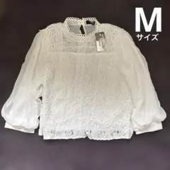 新品　Mサイズ　ホワイト レースブラウス 七分袖
