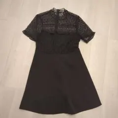 ZARA WOMAN 黒 レース半袖ひざ丈ワンピース