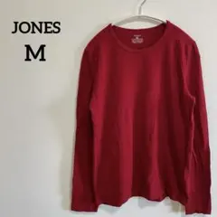 JONES【M】長袖 クルーネックTシャツ カットソー ロンT 伸縮性ありレッド