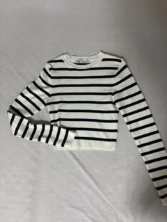 ZARA ベーシックリブニットセーターボーダークロップド丈ショート丈