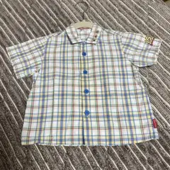 【美品】MIKIHOUSE 半袖チェックシャツ カラフル レトロ 90cm