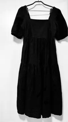 UNIQLOリネンブレンドシャーリングワンピース　ブラック　黒　M