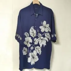 IZOD アロハシャツ ハイビスカス柄 ネイビー L　 ビンテージのサムネイル