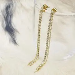 【新品】ゴールド クリスタル ボールチェーン ロングピアス