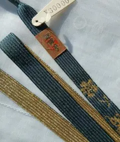 未使用 帯締め 高麗組 幅15ミリ 金糸 紺鼠 舛花色 熨斗目花色 手組