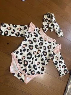 ヒョウ柄ロンパース&ヘアバンドセット