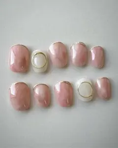 ピンクベージュ　ホワイト　ニュアンス　ミラーフレンチ　ネイルチップ　現品