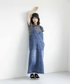 ニコアンド FINE リネン ポケット サロペット インディゴ 清原果耶さん 