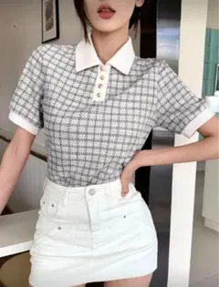 SHEIN DAZY 半袖ポロシャツ ブラック＆ホワイト