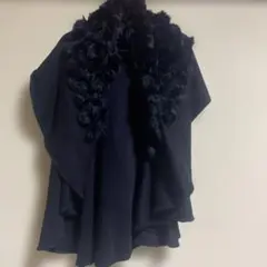 Black ファー付きポンチョ M-L