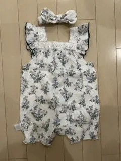 ベビー用フラワーロンパース ヘアバンド付き