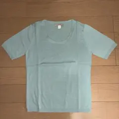 HUMAN WOMAN グリーン クルーネック半袖ニットシャツ　サイズ2