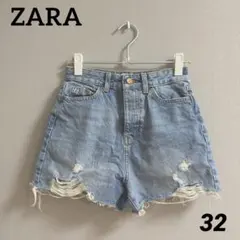 ZARA デニム　ジーンズ　ハイウエスト　ダメージデニム　ショートパンツ　新品