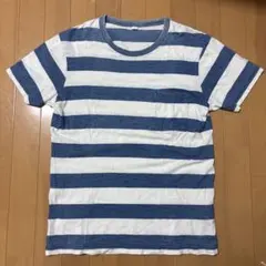 青と白のストライプ 半袖Tシャツ ボーダーT 古着