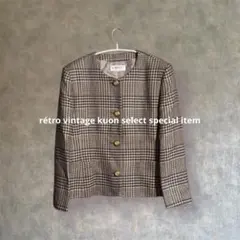 昭和レトロノーカラージャケット　ヴィンテージジャケット　千鳥格子柄　卒業式　古着