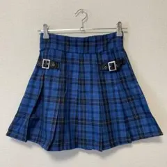 プリーツミニスカート 地雷系 量産型 青と黒のチェック柄 M