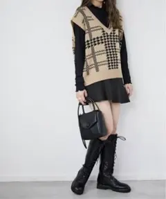 ヘザー　Heather グレンチェックニットベスト