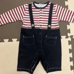 ベビーロンパース 80 ストライプ サロペット風 ベビー服 赤ちゃん おしゃれ