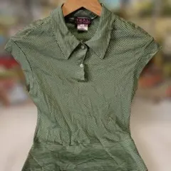 ♥早い物勝ち♥レトロ・未使用♥T.G.A.L. 緑のストライプ 半袖ポロシャツ