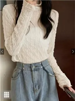 【美品】GRL グレイル ウェーブモックネックメロウシアートップス dk909