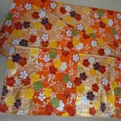 花柄刺繍 袋帯 オレンジ