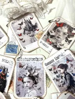*女の子&蝶*タグ*handmade*10枚セット*