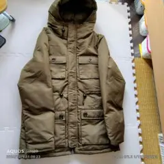 オリーブ フード付きダウンジャケット　プラス　スウェット
