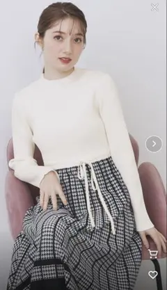 index 千鳥チェックバイカラーニットワンピース