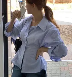 ブルーストライプ 長袖シャツ