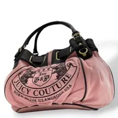 ジューシークチュール　ハンドバッグ　ピンク　デカロゴ　刺繍　ベロア　レザー　T3