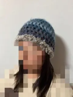 青系グラデーション ニット帽