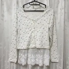 花柄 裾レースキャミ付カーディガン