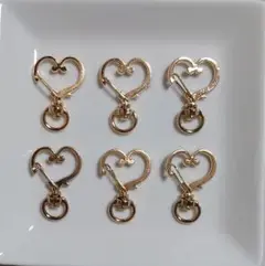 B品　ナスカン　6個　ハート　マットゴールド　ハンドメイド　パーツ　キーホルダー