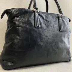 人気✨良品✨アニアリ トートバッグ クロコ型押し 肩掛け 大容量 A4 本革 黒のサムネイル