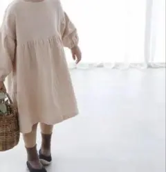 【新品】アイボリー　長袖 ダブルガーゼワンピース 90センチ