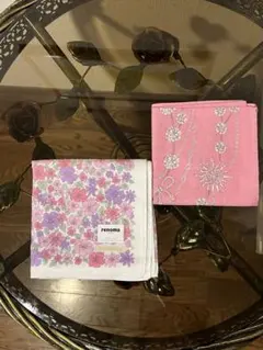 renoma ピンク花柄 & ブルーミング中西のハンカチ2枚セット＊未使用保管品