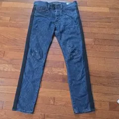 DIESEL BLACK ダークブルー サイドストライプ デニムパンツ