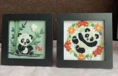 【ハンドメイド】ほっこり癒される 子パンダのミニ刺繍フレーム 2点セット