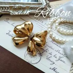 ゴールド リボン ブローチ 蝶々結び ボウ 立体的 ラグジュアリー ヴィンテージ