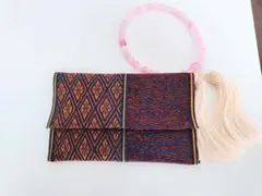 畳縁　数珠入れ　ポーチ　ネイビー　赤レンガ　赤紫