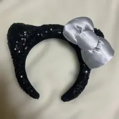 USJ ハローキティ カチューシャ ブラック スパンコール シルバーリボン