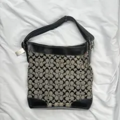 美品 コーチ ショルダーバッグ 6345 バケツ型 ブラック シグネチャー