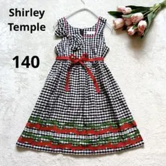 シャーリーテンプル いちご 刺繍 リボン ギンガムチェック ワンピース 140