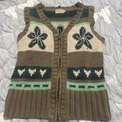 Umilear ニットベスト ジップアップ 花柄