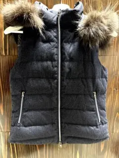 スコットクラブ　ファーフード付き濃いデニムブルーリバーシブルダウンベスト38